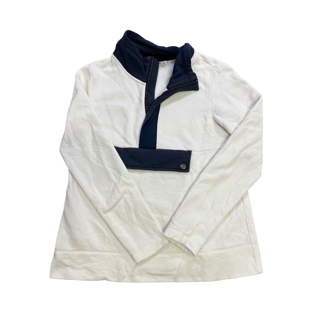 LL Signature Quarter Snap Sweatshirt White Navy Snap Pocket Casual Women's‎ XS